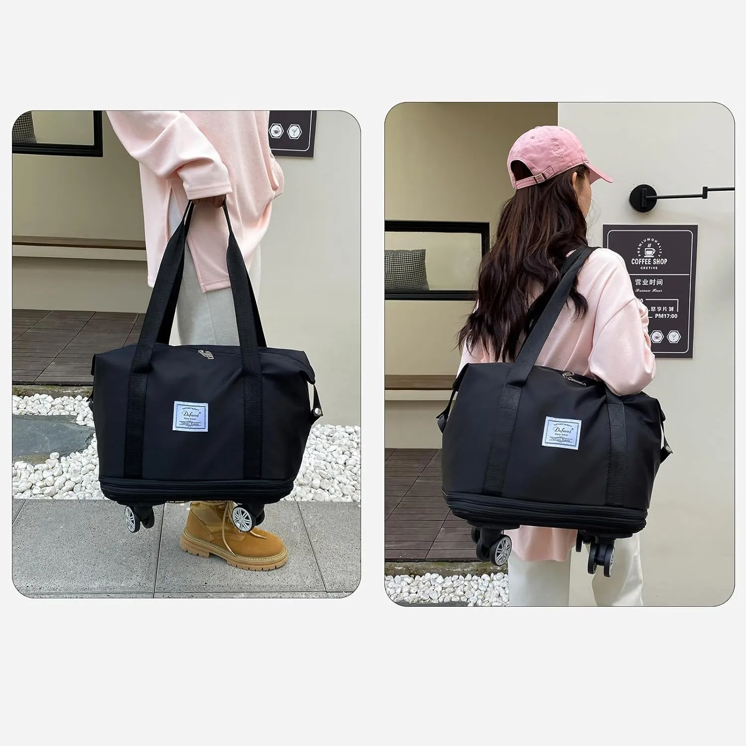 Expandable Large Capacity Weekender and Gym Tote for Women: Versatile Travel Duffel with Detachable Wheels and Dry-Wet Separation, Water-Resistant - Ideal Carry On Bag