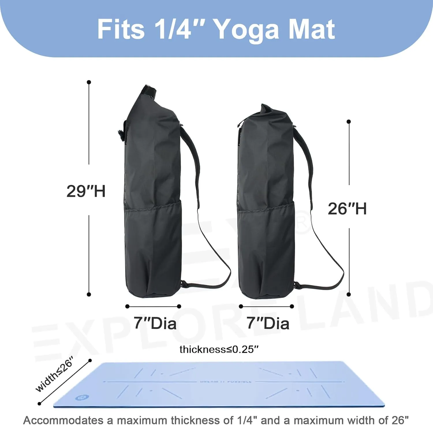 Explore Land Oxford Yoga Mat Storage Bag with Breathable Mesh Window and Large Pockets