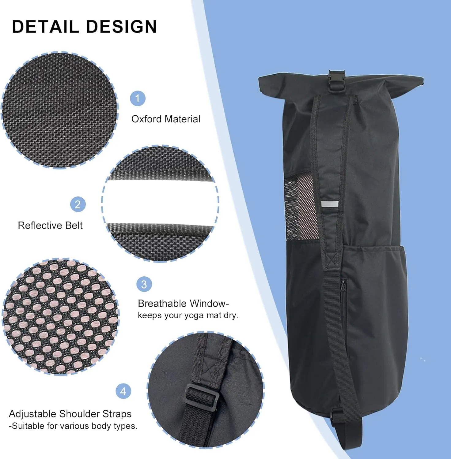 Explore Land Oxford Yoga Mat Storage Bag with Breathable Mesh Window and Large Pockets