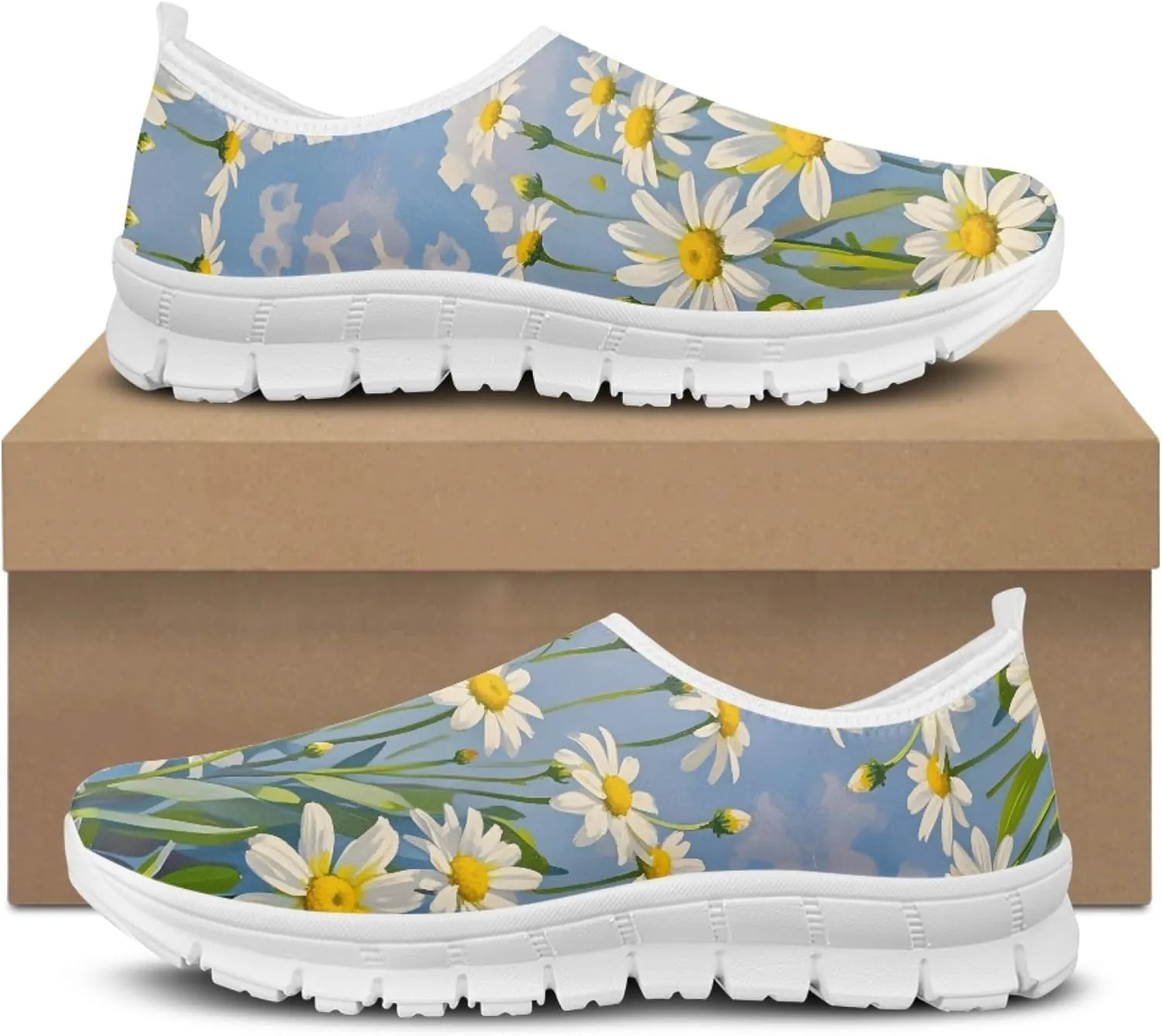Fashion Print Womens Slip on Walking Shoes Breathable Flat Shoes Comfortable Casual Sneakers