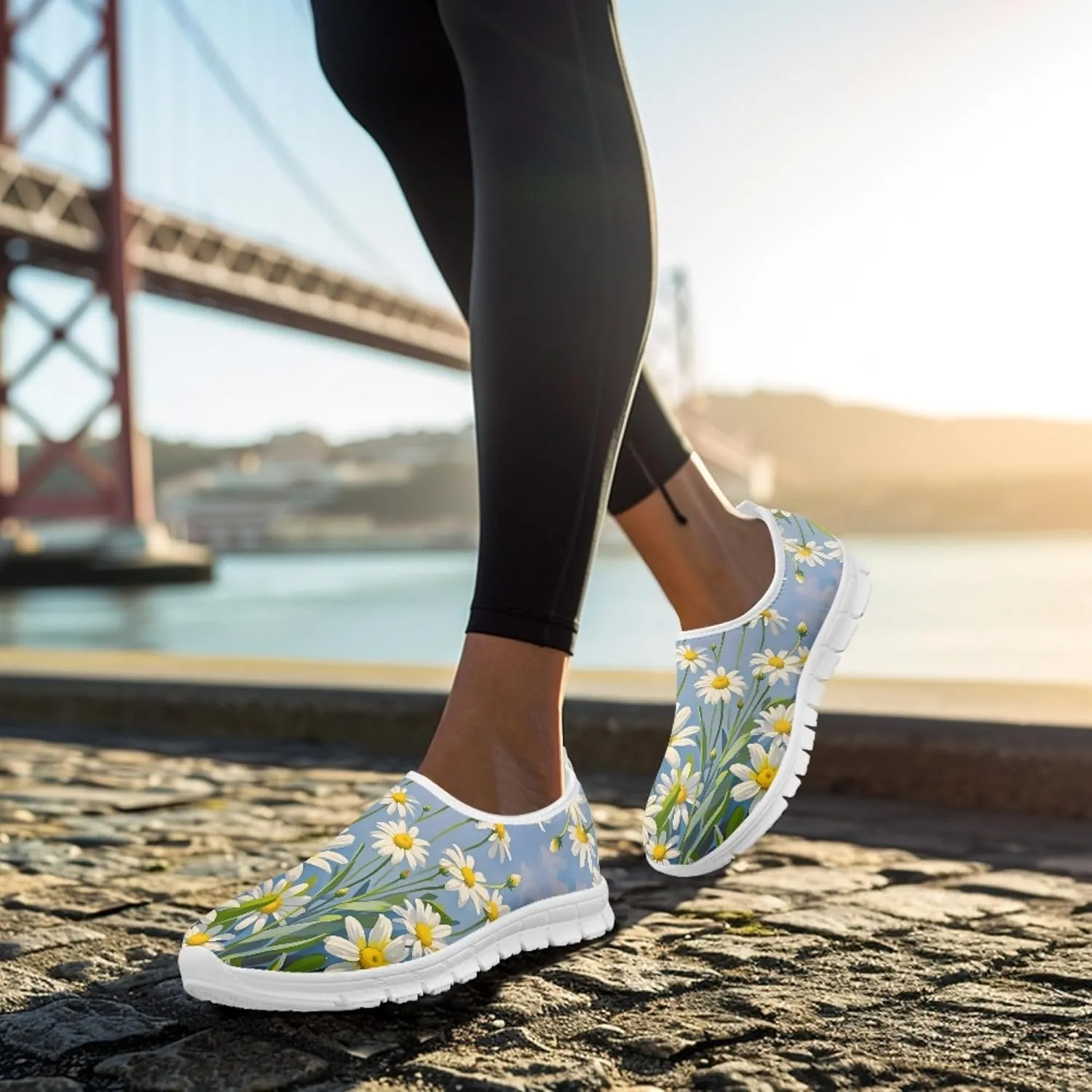 Fashion Print Womens Slip on Walking Shoes Breathable Flat Shoes Comfortable Casual Sneakers