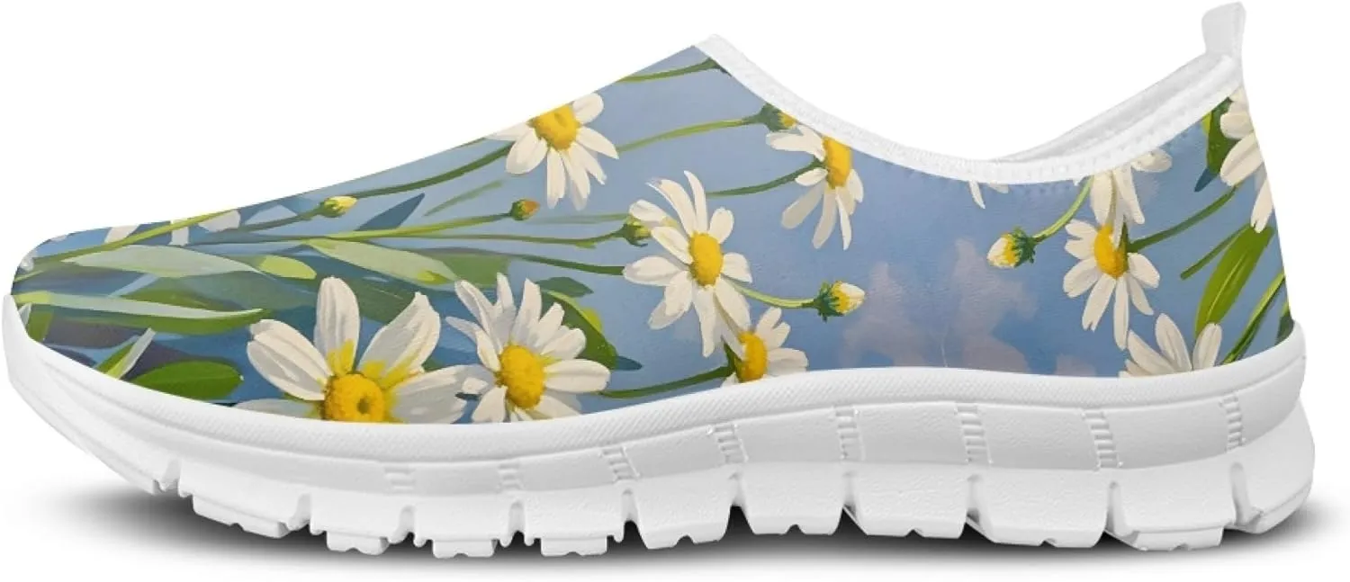 Fashion Print Womens Slip on Walking Shoes Breathable Flat Shoes Comfortable Casual Sneakers