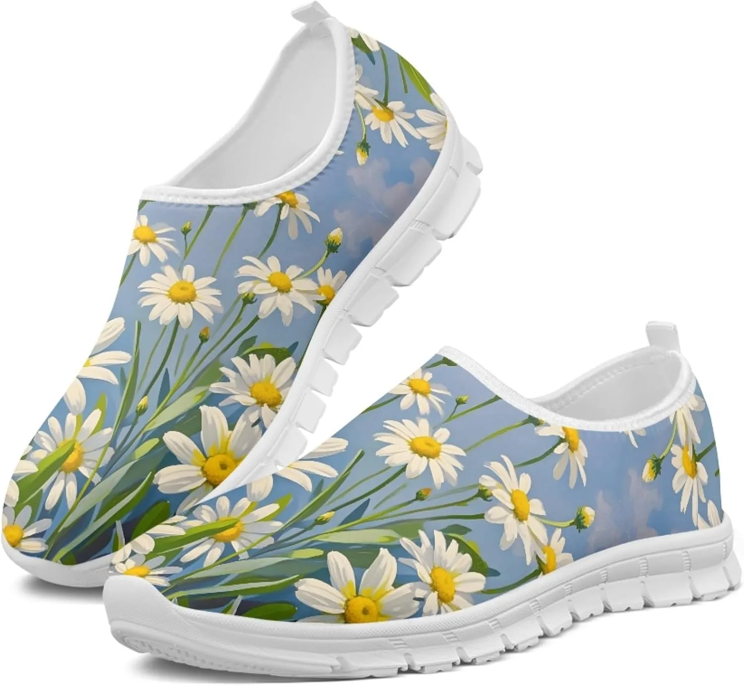 Fashion Print Womens Slip on Walking Shoes Breathable Flat Shoes Comfortable Casual Sneakers
