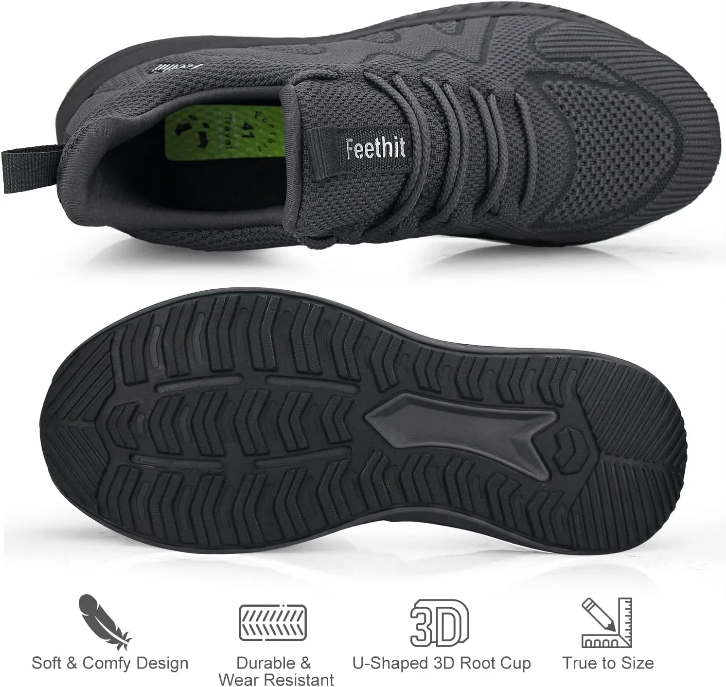 Feethit Mens Non Slip Walking Sneakers Lightweight Breathable Slip on Running Shoes Athletic Gym Tennis Shoes for Men