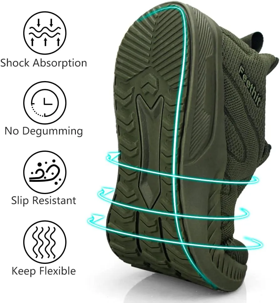 Feethit Mens Non Slip Walking Sneakers Lightweight Breathable Slip on Running Shoes Athletic Gym Tennis Shoes for Men