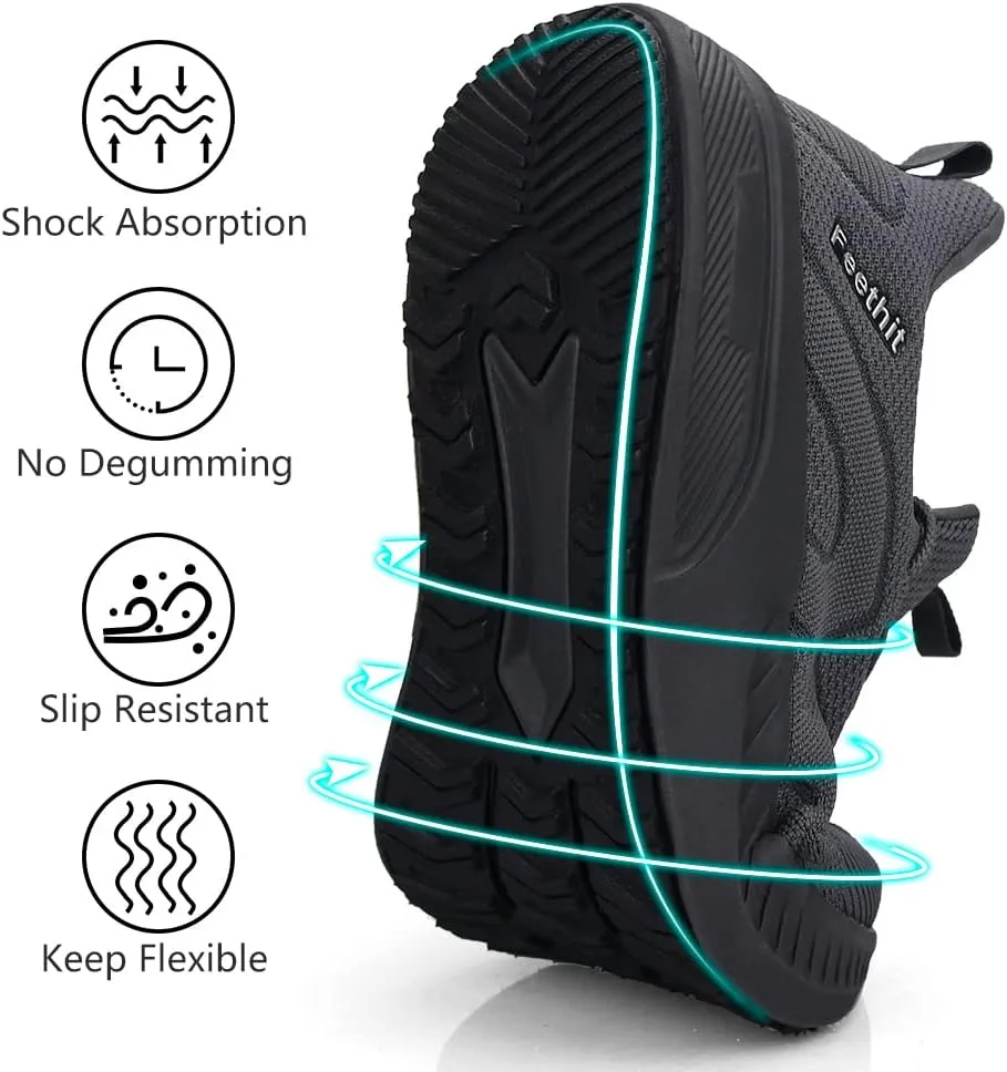 Feethit Mens Non Slip Walking Sneakers Lightweight Breathable Slip on Running Shoes Athletic Gym Tennis Shoes for Men
