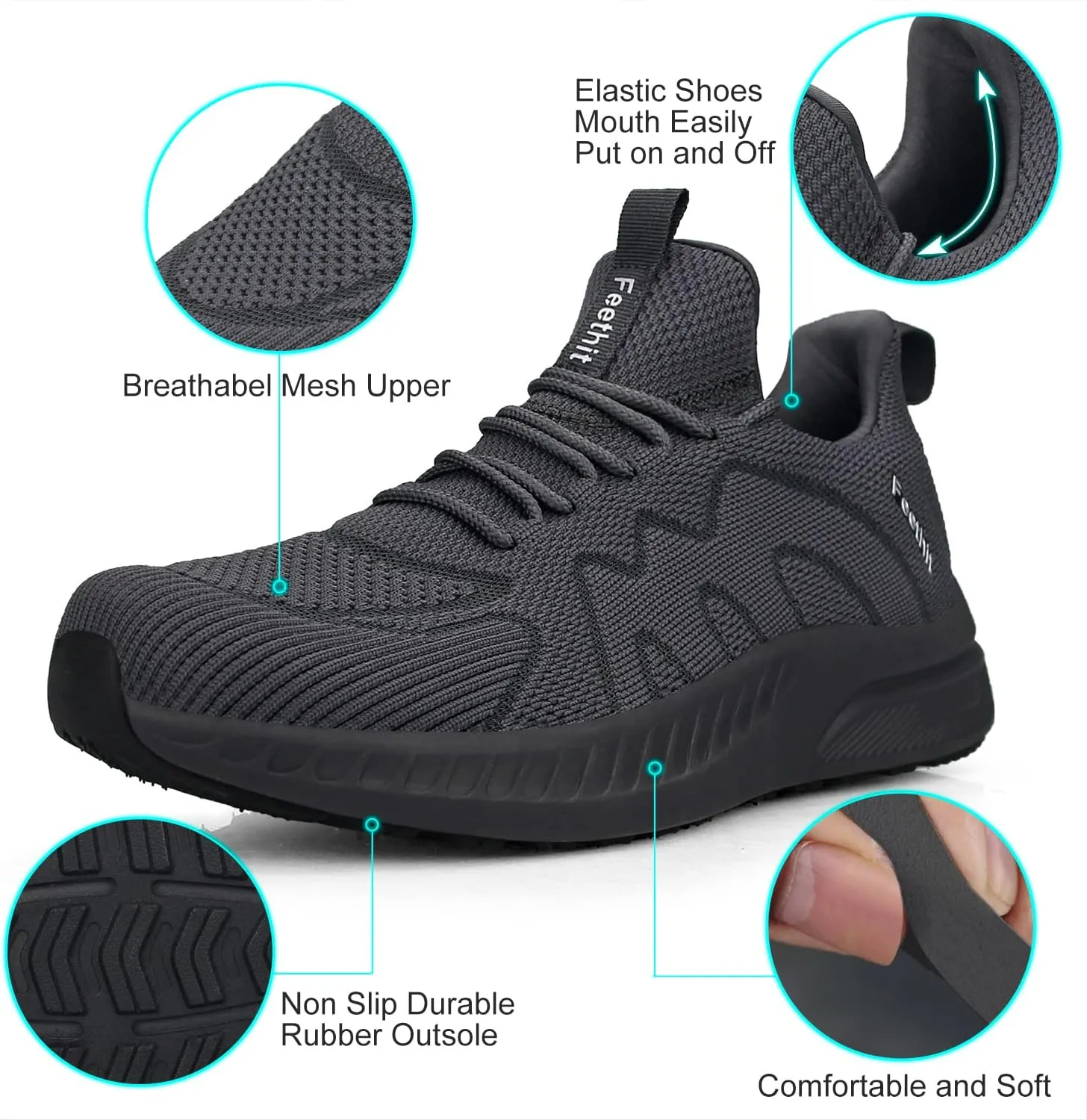 Feethit Mens Non Slip Walking Sneakers Lightweight Breathable Slip on Running Shoes Athletic Gym Tennis Shoes for Men