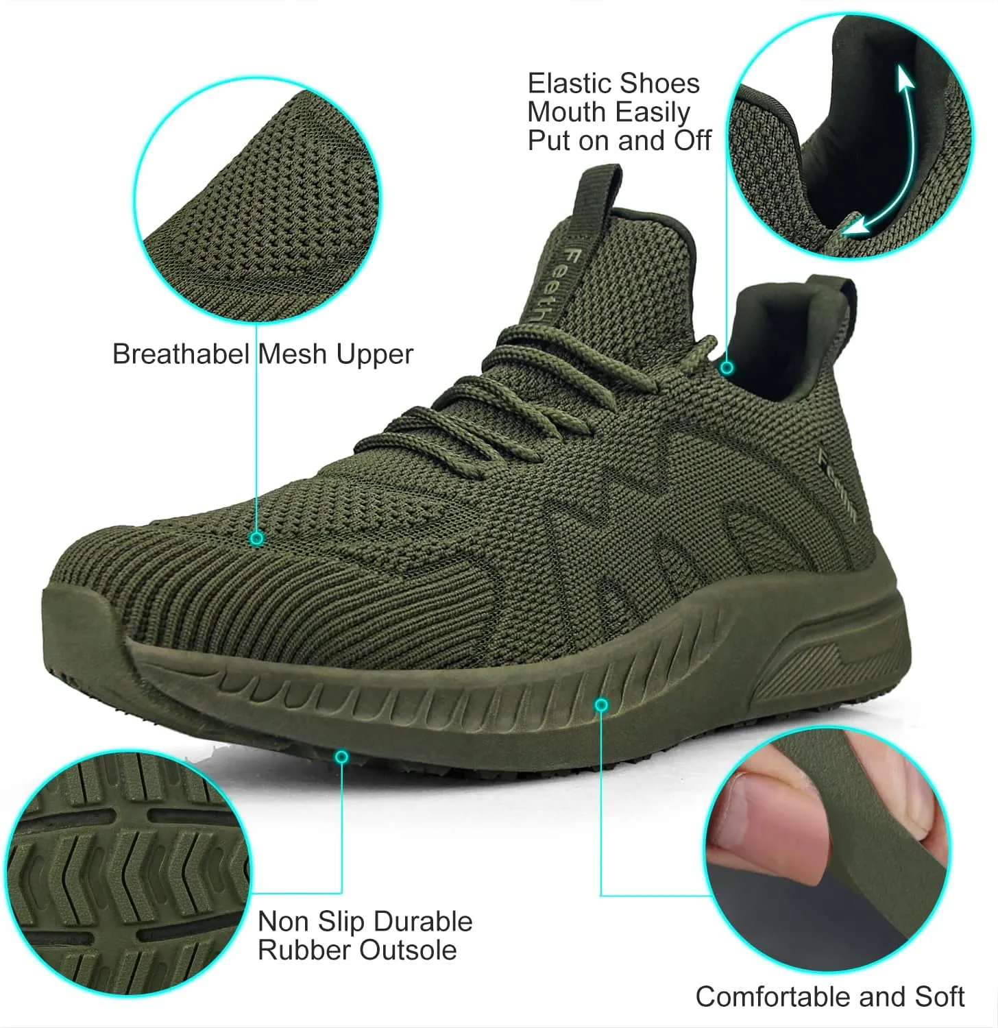 Feethit Mens Non Slip Walking Sneakers Lightweight Breathable Slip on Running Shoes Athletic Gym Tennis Shoes for Men
