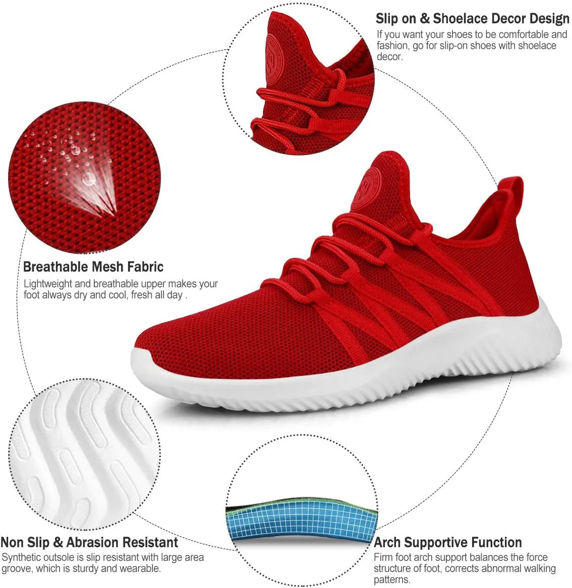 Feethit Womens Slip On Running Shoes Non Slip Walking Shoes Lightweight Gym Workout Shoes Breathable Fashion Sneakers