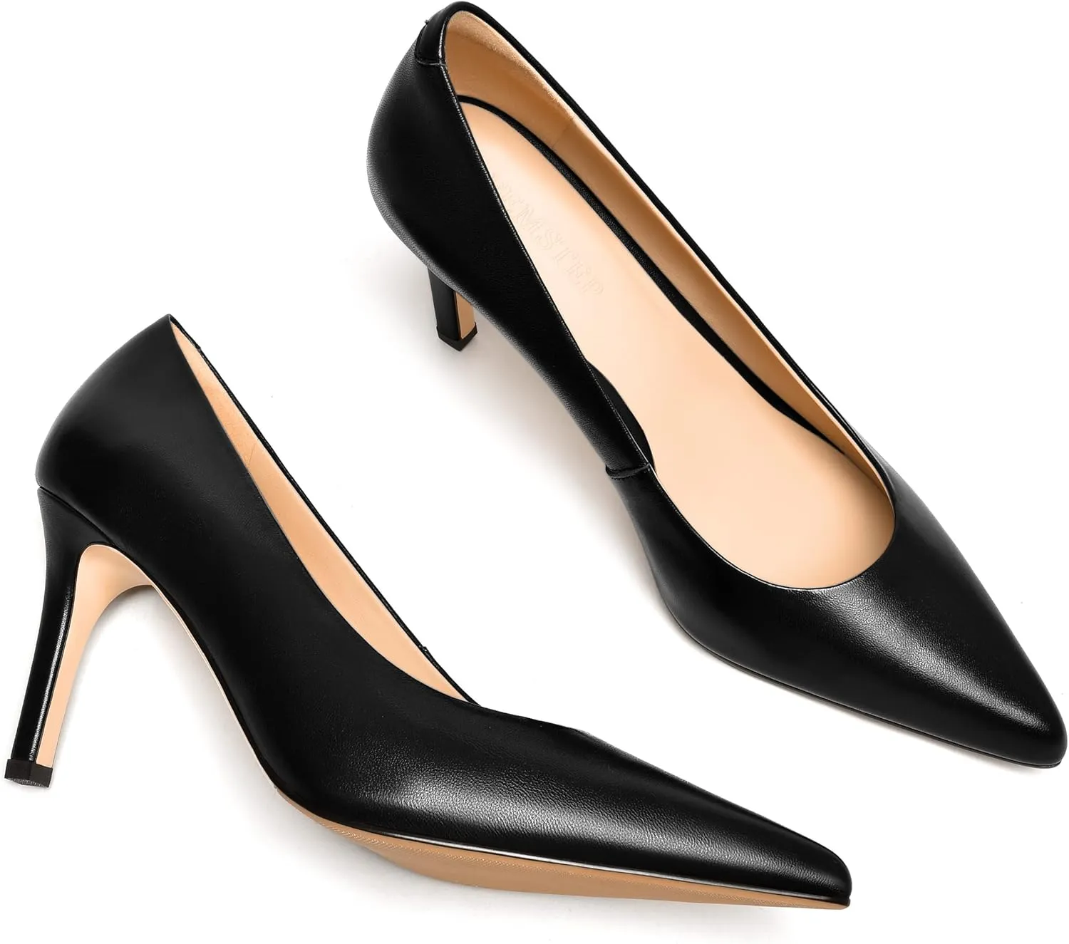 FEMSTEP Womens Dress Slip On Matte Leather Evening Pointed Toe Stiletto High Heel Pumps Shoes 3.3 Inch