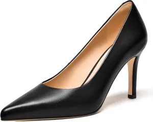 FEMSTEP Womens Dress Slip On Matte Leather Evening Pointed Toe Stiletto High Heel Pumps Shoes 3.3 Inch