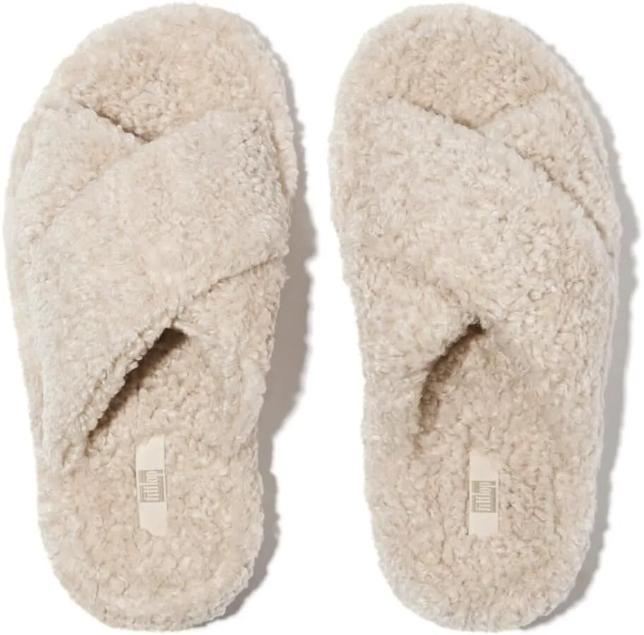 FitFlop Women's Iqushion D-Luxe Padded Teddy Cross Slides Wedge Sandal