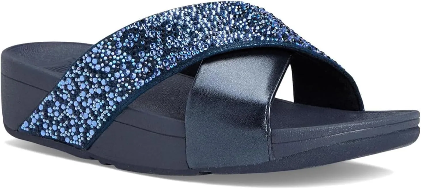FitFlop Women's Lulu Crystal-Mix Metallic Cross Slides Wedge Sandal