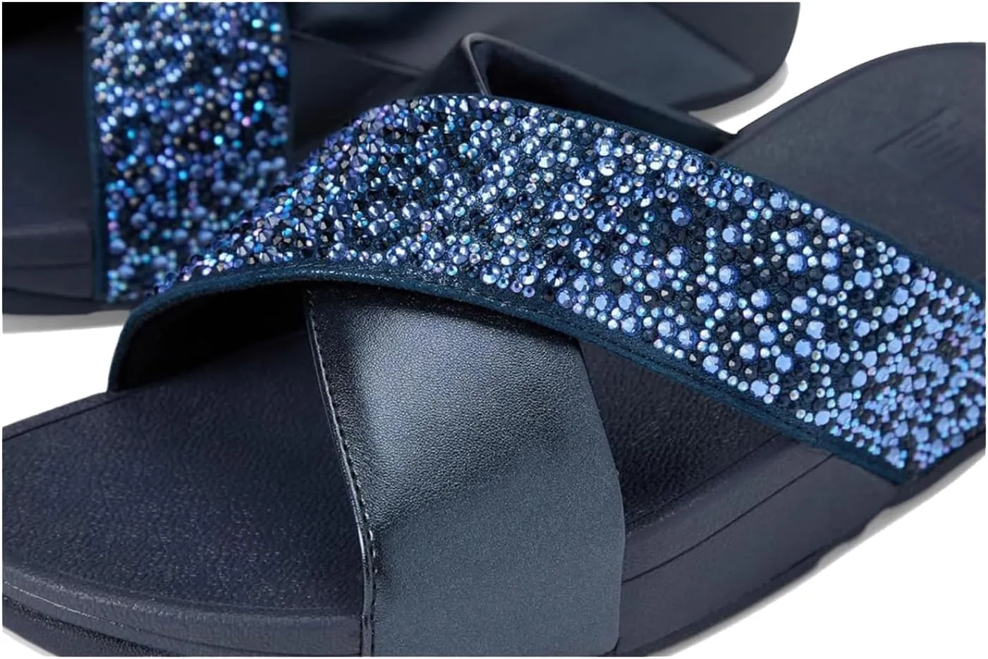 FitFlop Women's Lulu Crystal-Mix Metallic Cross Slides Wedge Sandal