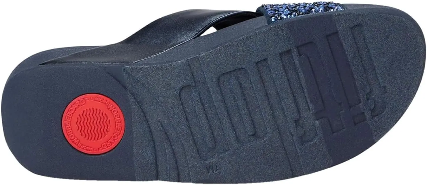 FitFlop Women's Lulu Crystal-Mix Metallic Cross Slides Wedge Sandal