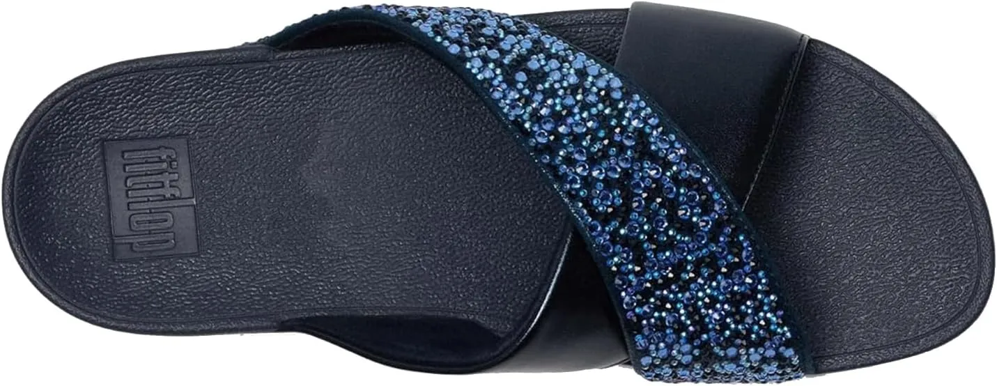 FitFlop Women's Lulu Crystal-Mix Metallic Cross Slides Wedge Sandal
