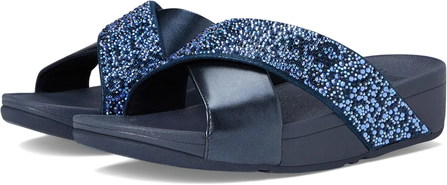 FitFlop Women's Lulu Crystal-Mix Metallic Cross Slides Wedge Sandal