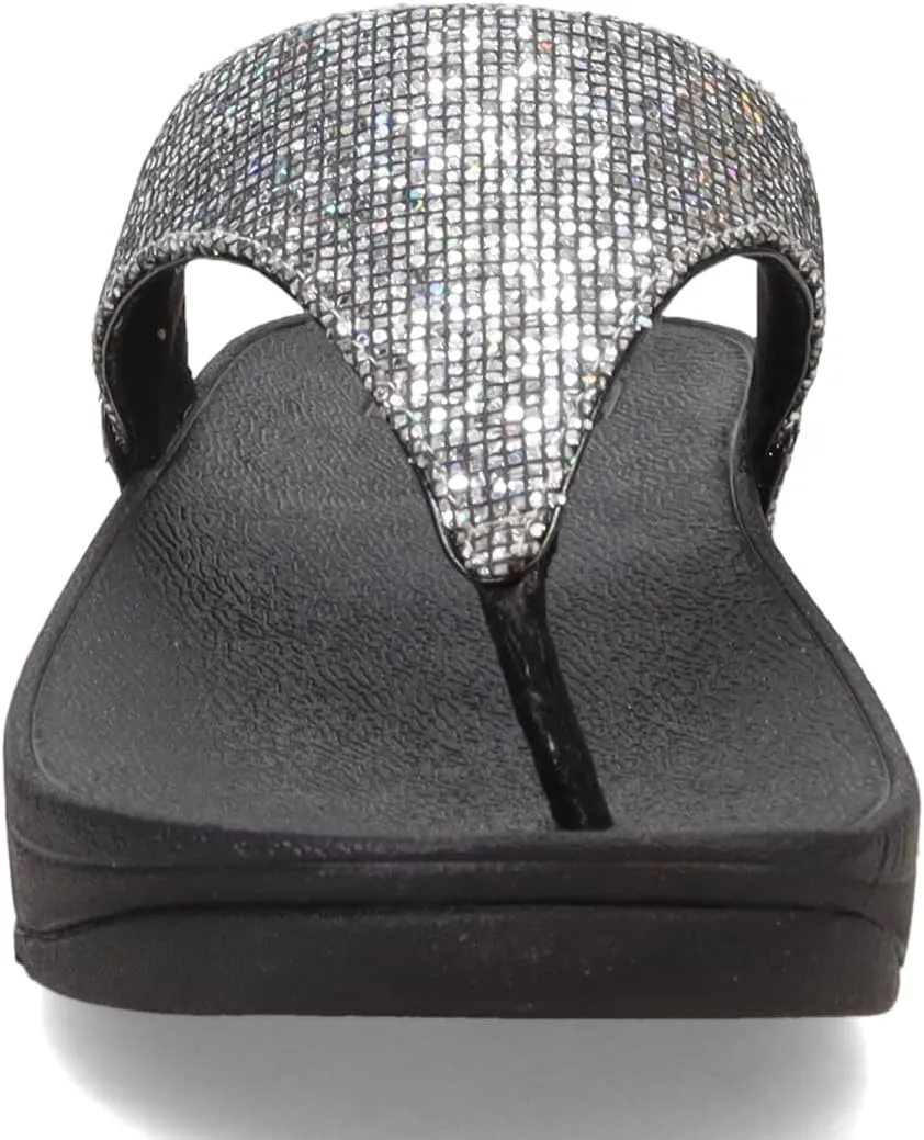 FitFlop Women's Lulu Glitter Toe-Post Black Glitter Sandals
