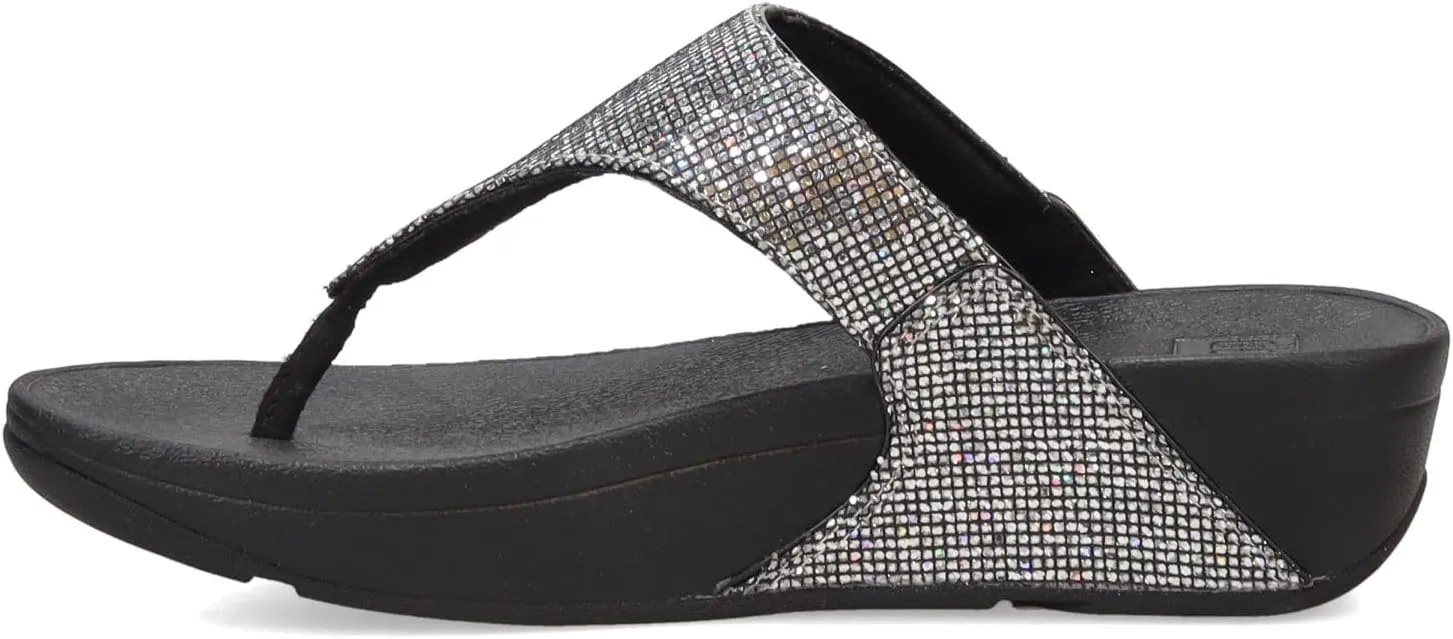 FitFlop Women's Lulu Glitter Toe-Post Black Glitter Sandals