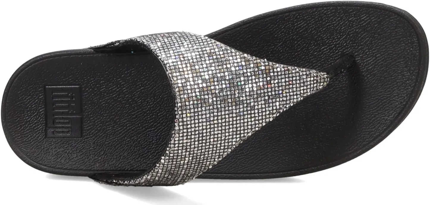 FitFlop Women's Lulu Glitter Toe-Post Black Glitter Sandals