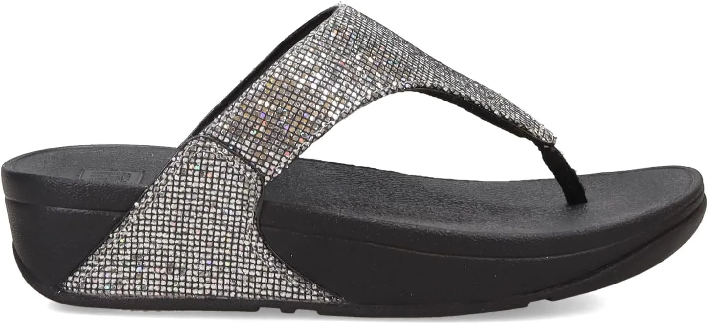 FitFlop Women's Lulu Glitter Toe-Post Black Glitter Sandals