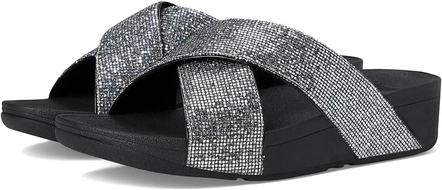 FitFlop Women's Lulu Glitterball Cross Slides Wedge Sandal