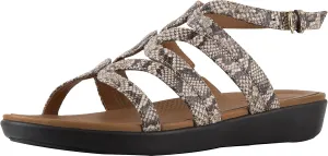 FitFlop Womens Strata Gladiator Snake Effect Leather Sandal, Taupe Snake, US 8