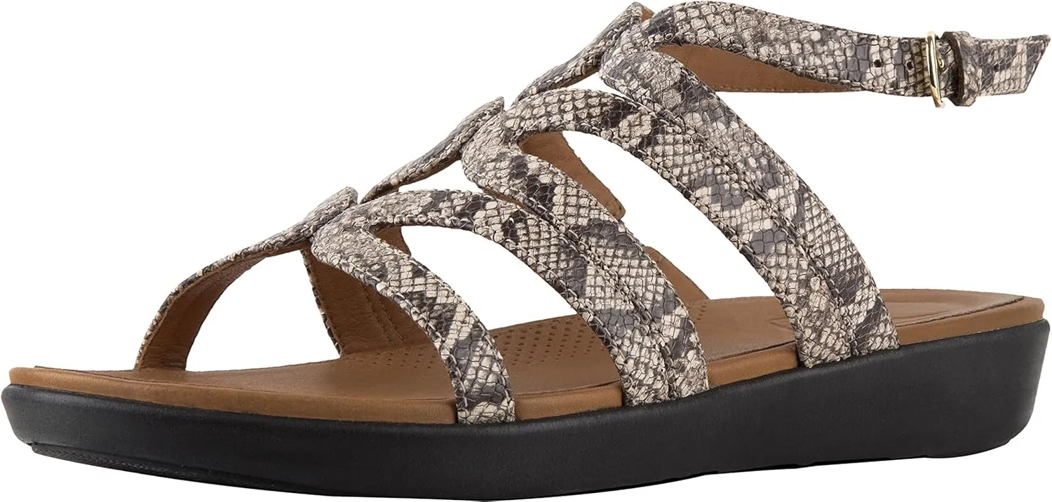 FitFlop Womens Strata Gladiator Snake Effect Leather Sandal, Taupe Snake, US 8