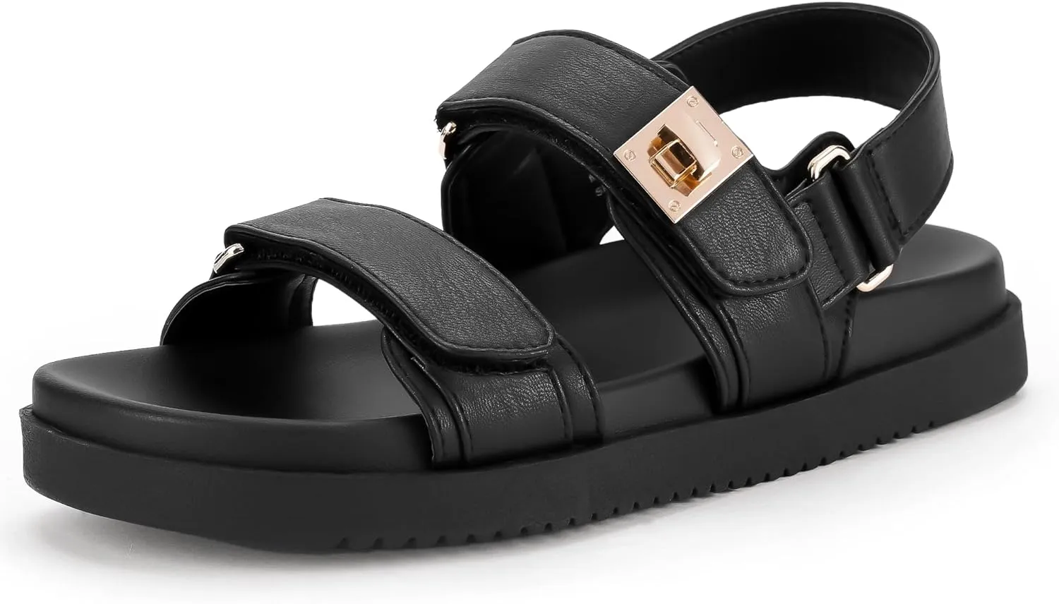 FITORY Women's Flat Sandals Classic Adjustable Double Strap with Cushioned Footbed for Summer Size 6-11