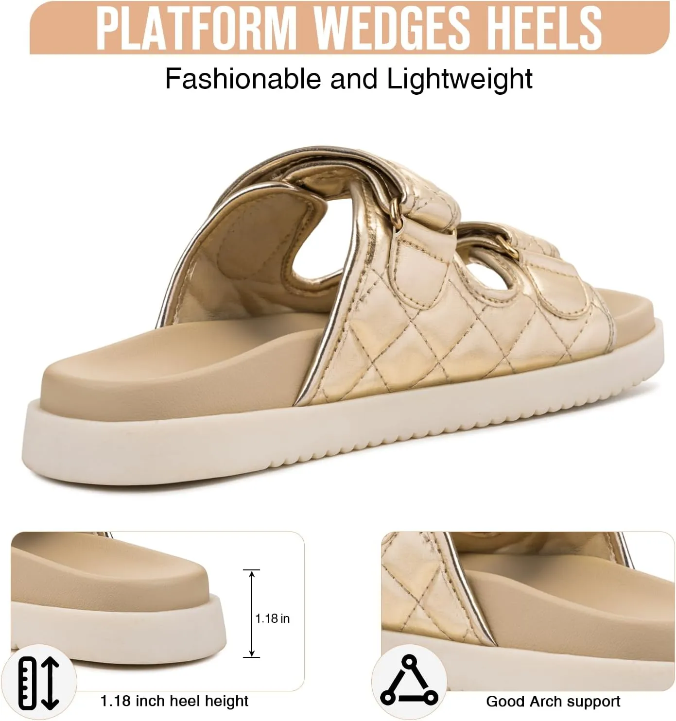 FITORY Women's Flat Sandals Classic Adjustable Double Strap with Cushioned Footbed for Summer Size 6-11