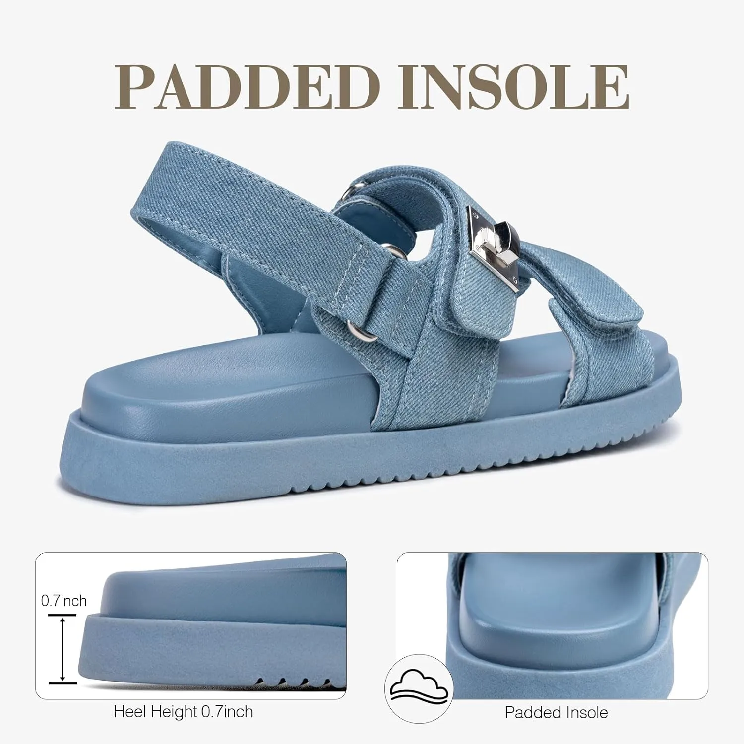 FITORY Women's Flat Sandals Classic Adjustable Double Strap with Cushioned Footbed for Summer Size 6-11