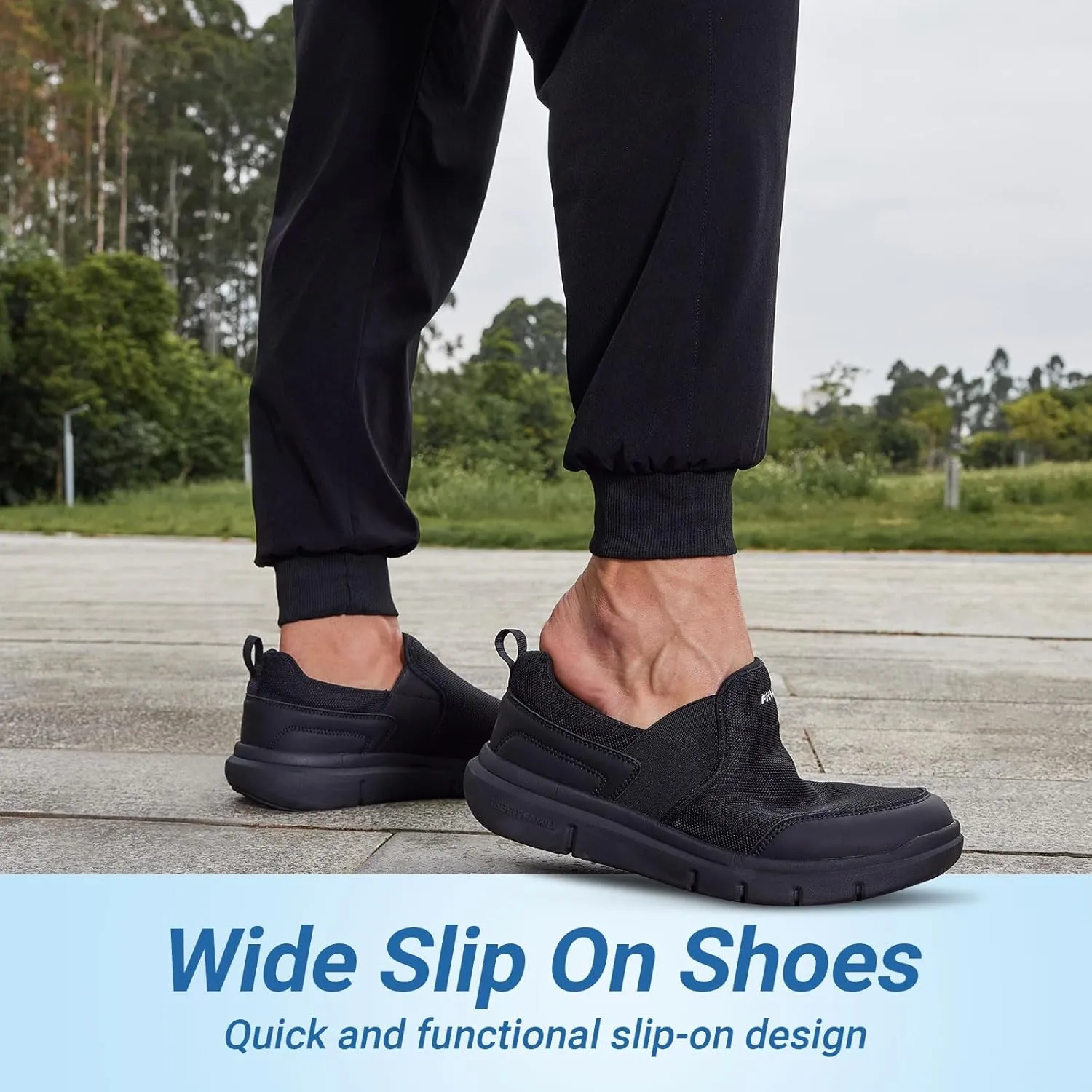 FitVille Men's Extra Wide Slip on Walking Shoes, Lightweight Non-Slip Breathable Casual Loafers for Standing All Day