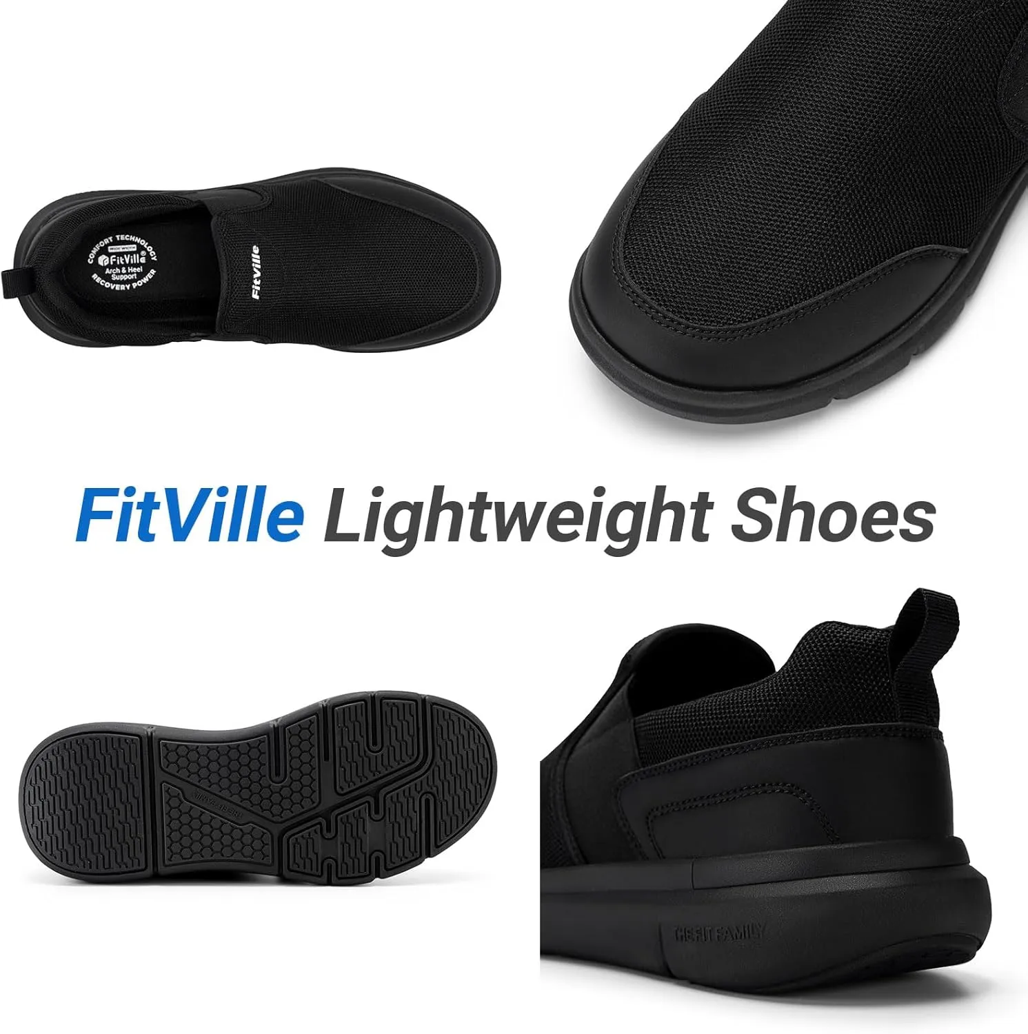 FitVille Men's Extra Wide Slip on Walking Shoes, Lightweight Non-Slip Breathable Casual Loafers for Standing All Day