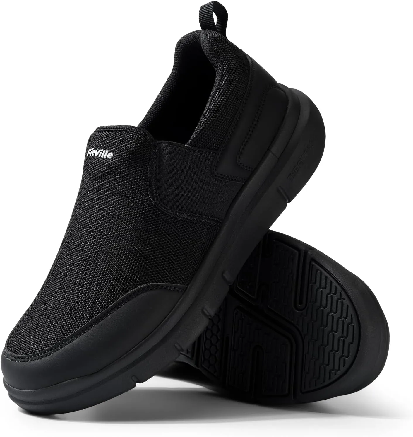 FitVille Men's Extra Wide Slip on Walking Shoes, Lightweight Non-Slip Breathable Casual Loafers for Standing All Day