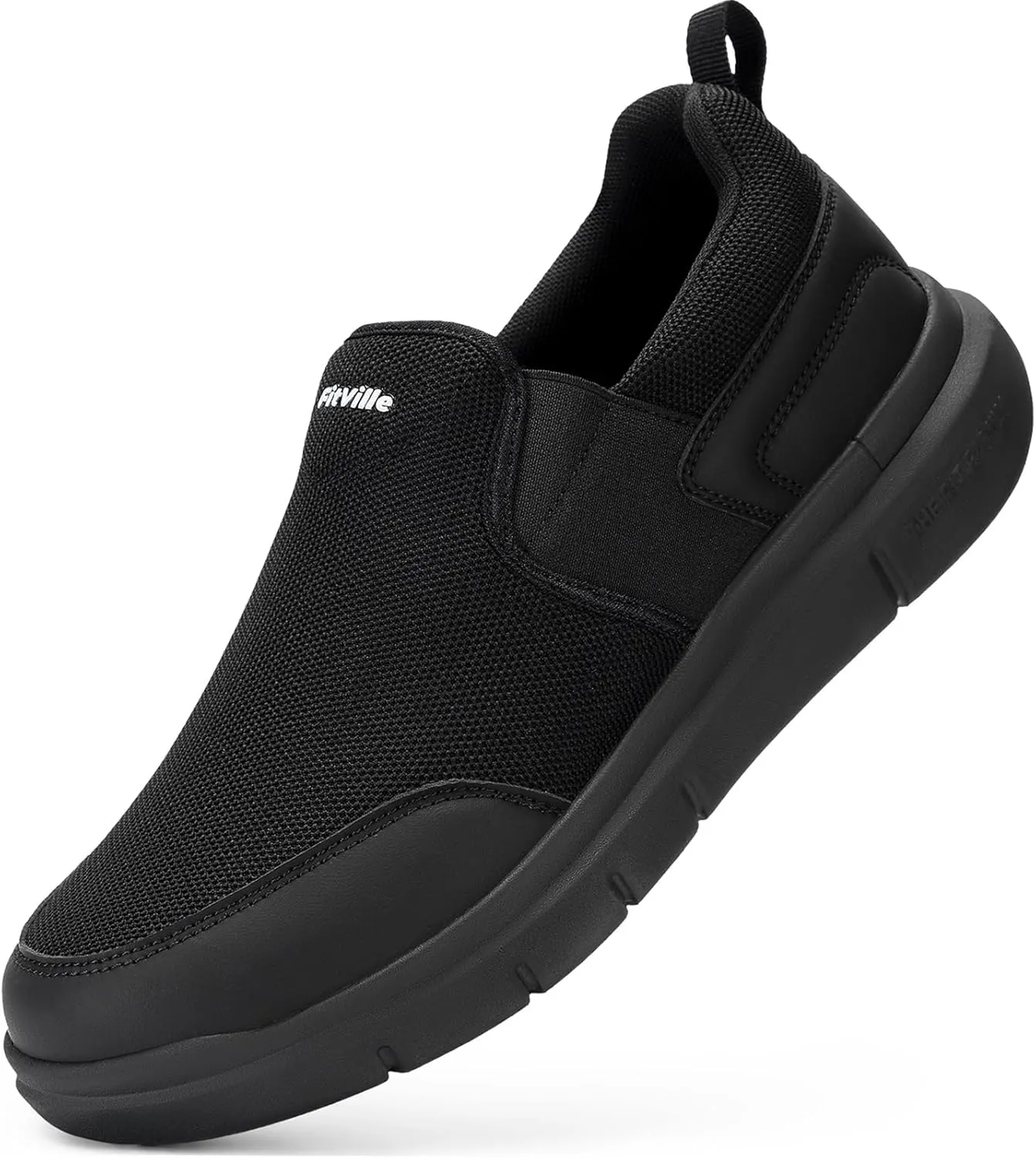 FitVille Men's Extra Wide Slip on Walking Shoes, Lightweight Non-Slip Breathable Casual Loafers for Standing All Day