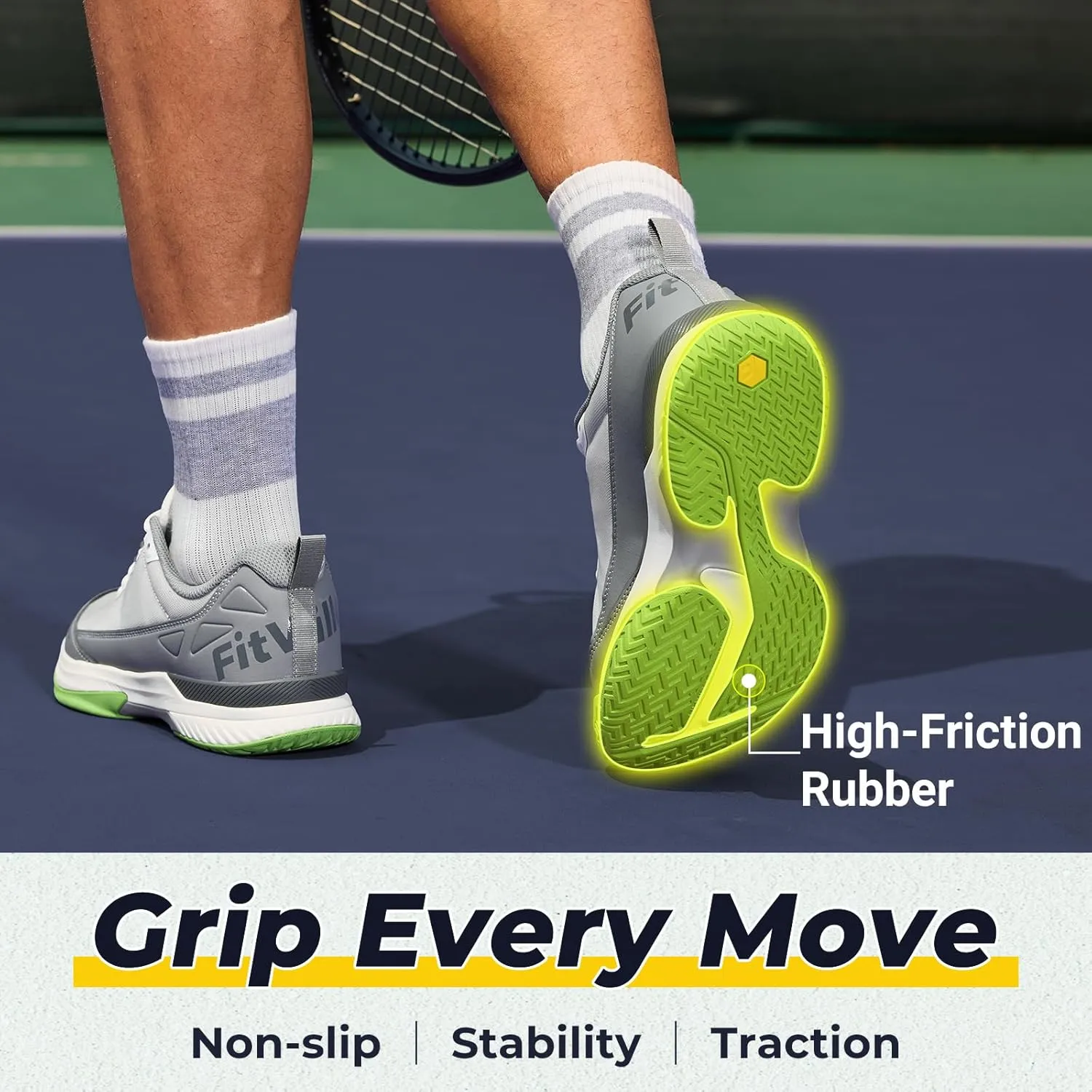 FitVille Wide Tennis Shoes for Men Pickleball Shoes Lightweight Breathable All Court Athletic Shoes with Arch Support & Wide Toe Box