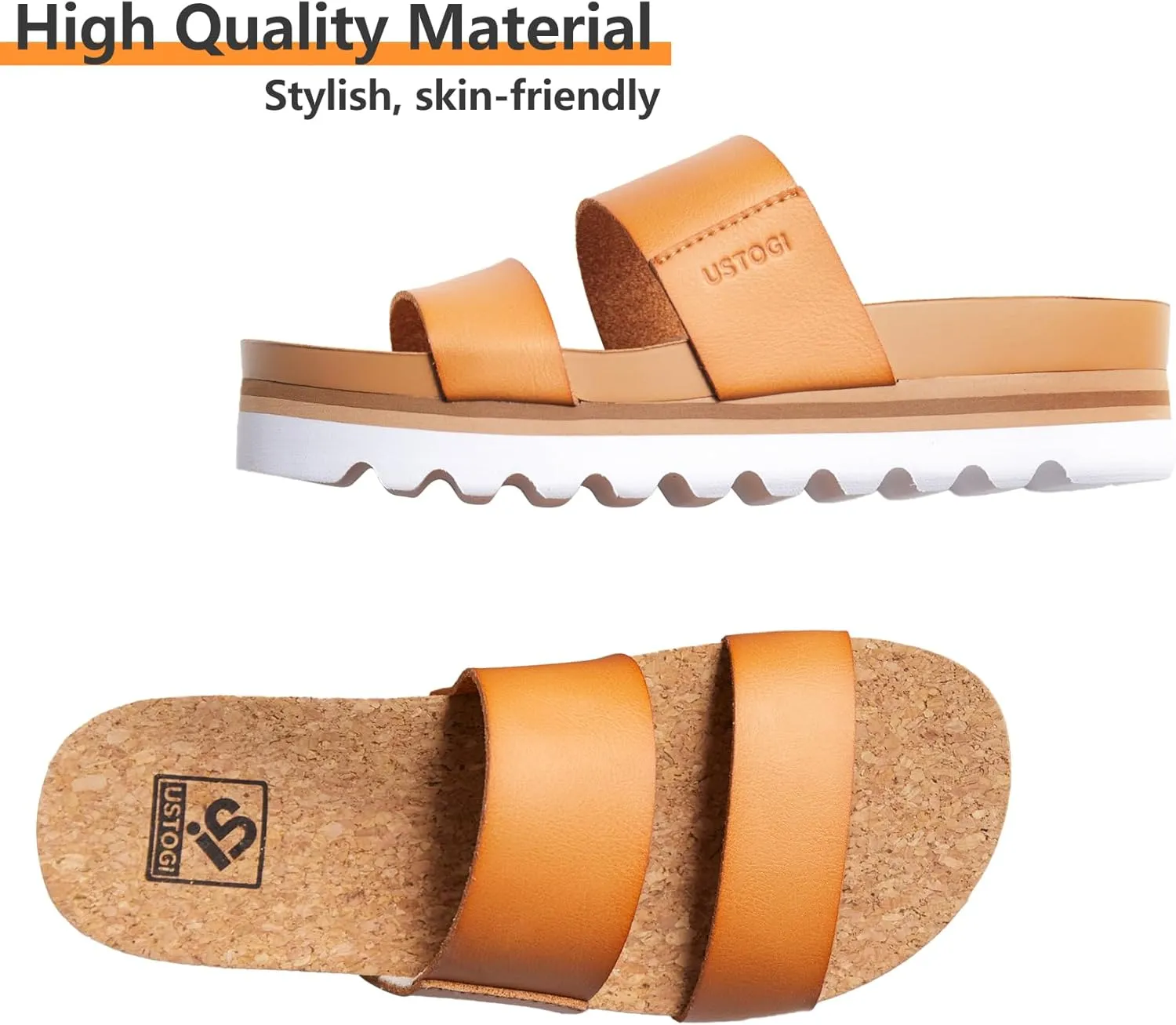Flatform Platform Sandals Women Arch Support Beach Slides Orthotic Summer Causal Cork Footbed Adjustable Lightweight Thick Sole Comfortable Fashion Slip on Cushion Cute 2 Strap