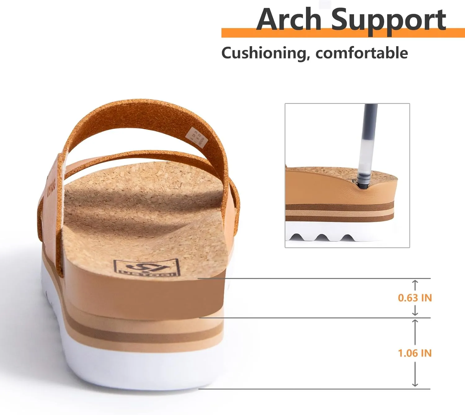Flatform Platform Sandals Women Arch Support Beach Slides Orthotic Summer Causal Cork Footbed Adjustable Lightweight Thick Sole Comfortable Fashion Slip on Cushion Cute 2 Strap