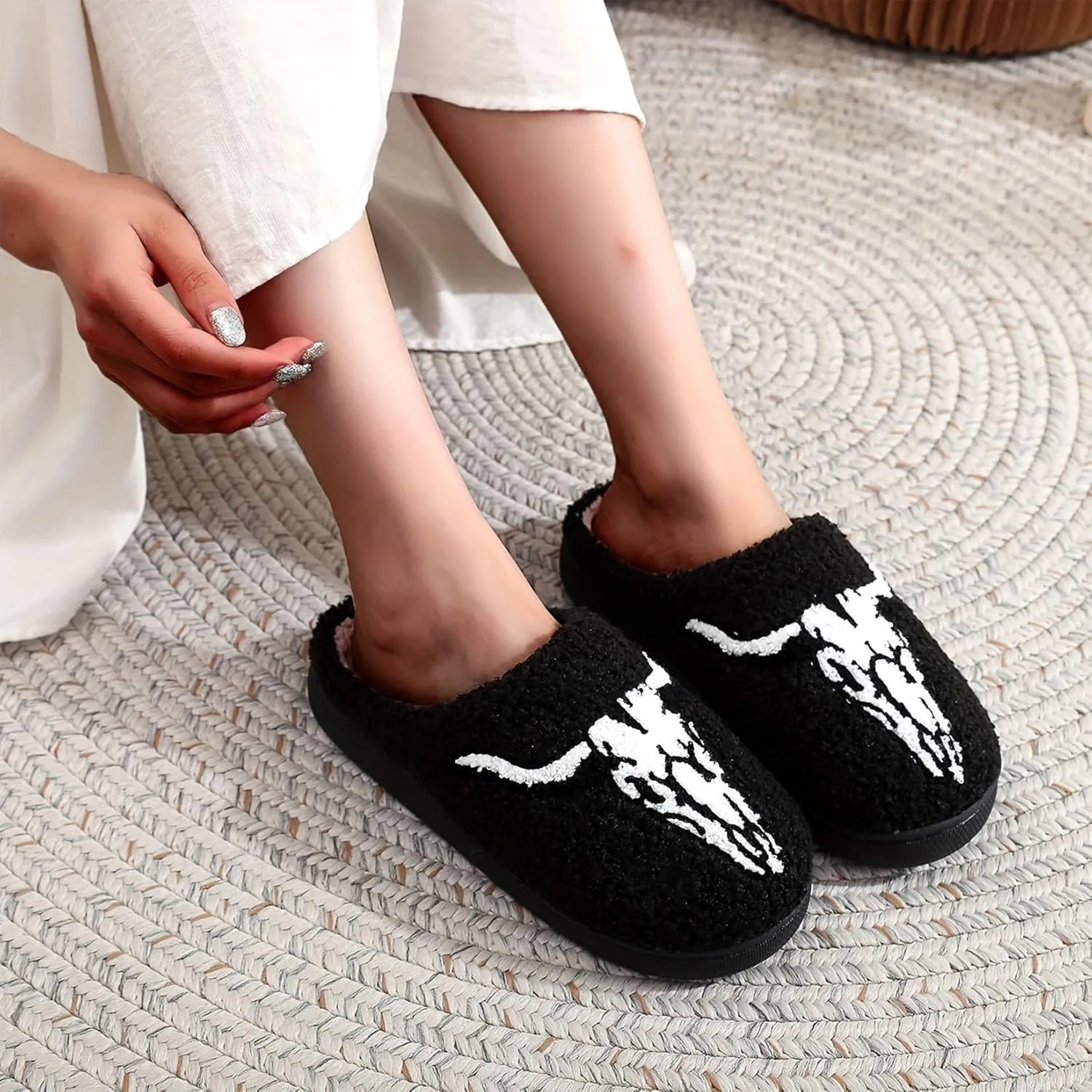 Fluffy Slippers For Womens Mens Warm Cozy Plush Fuzzy Memory Foam Slippers Slip-on House Slippers Indoor Outdoor