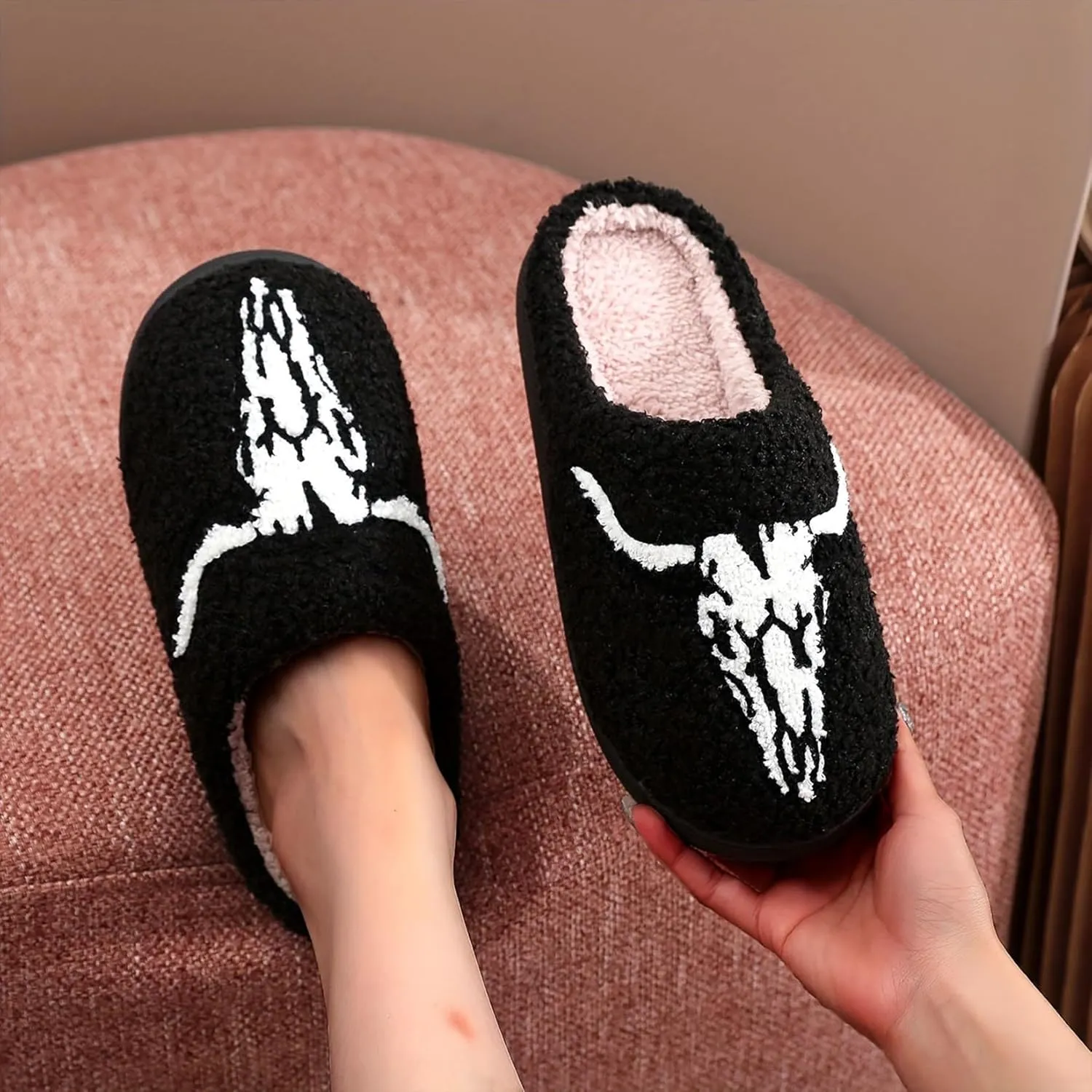 Fluffy Slippers For Womens Mens Warm Cozy Plush Fuzzy Memory Foam Slippers Slip-on House Slippers Indoor Outdoor