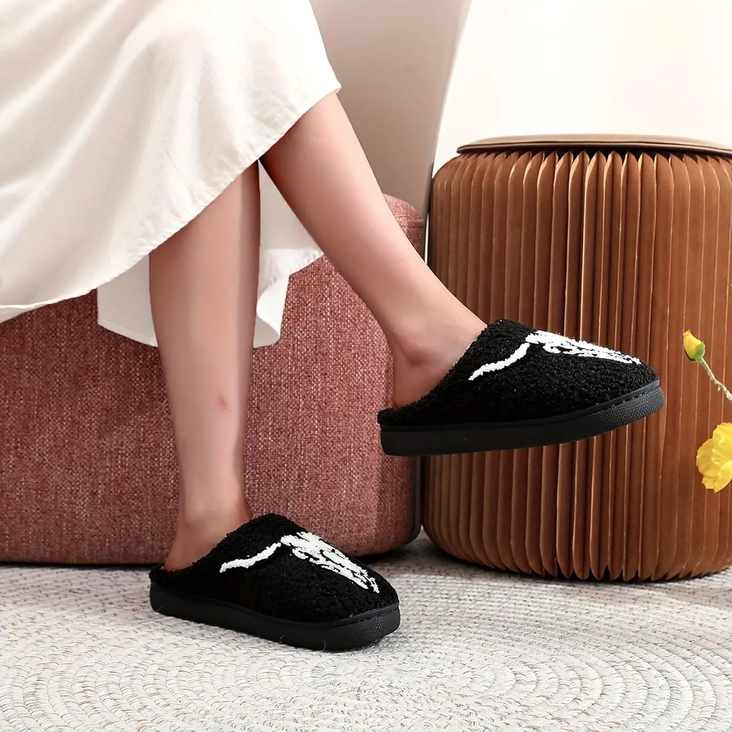 Fluffy Slippers For Womens Mens Warm Cozy Plush Fuzzy Memory Foam Slippers Slip-on House Slippers Indoor Outdoor