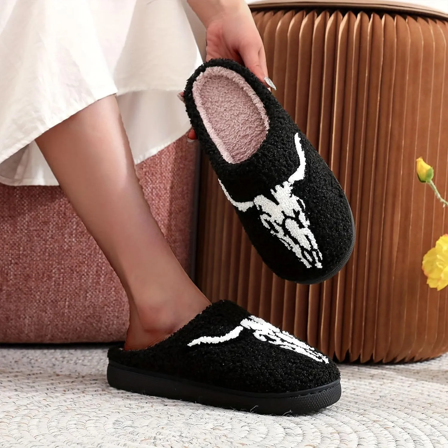 Fluffy Slippers For Womens Mens Warm Cozy Plush Fuzzy Memory Foam Slippers Slip-on House Slippers Indoor Outdoor