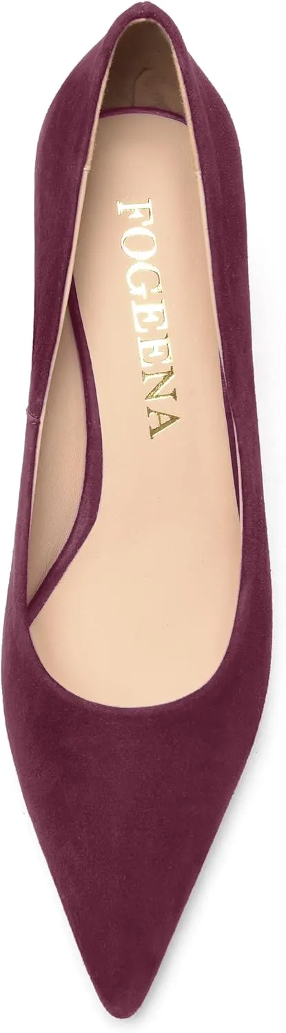 FOGEENA Womens Suede Pointed Toe Dress Slip On Wedding Stiletto High Heel Pumps Shoes 2.5 Inch