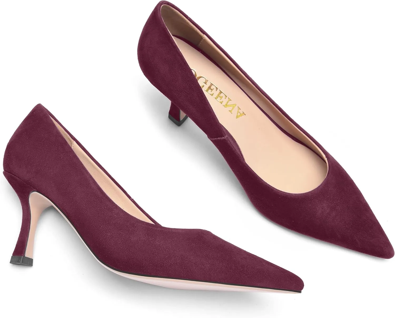 FOGEENA Womens Suede Pointed Toe Dress Slip On Wedding Stiletto High Heel Pumps Shoes 2.5 Inch