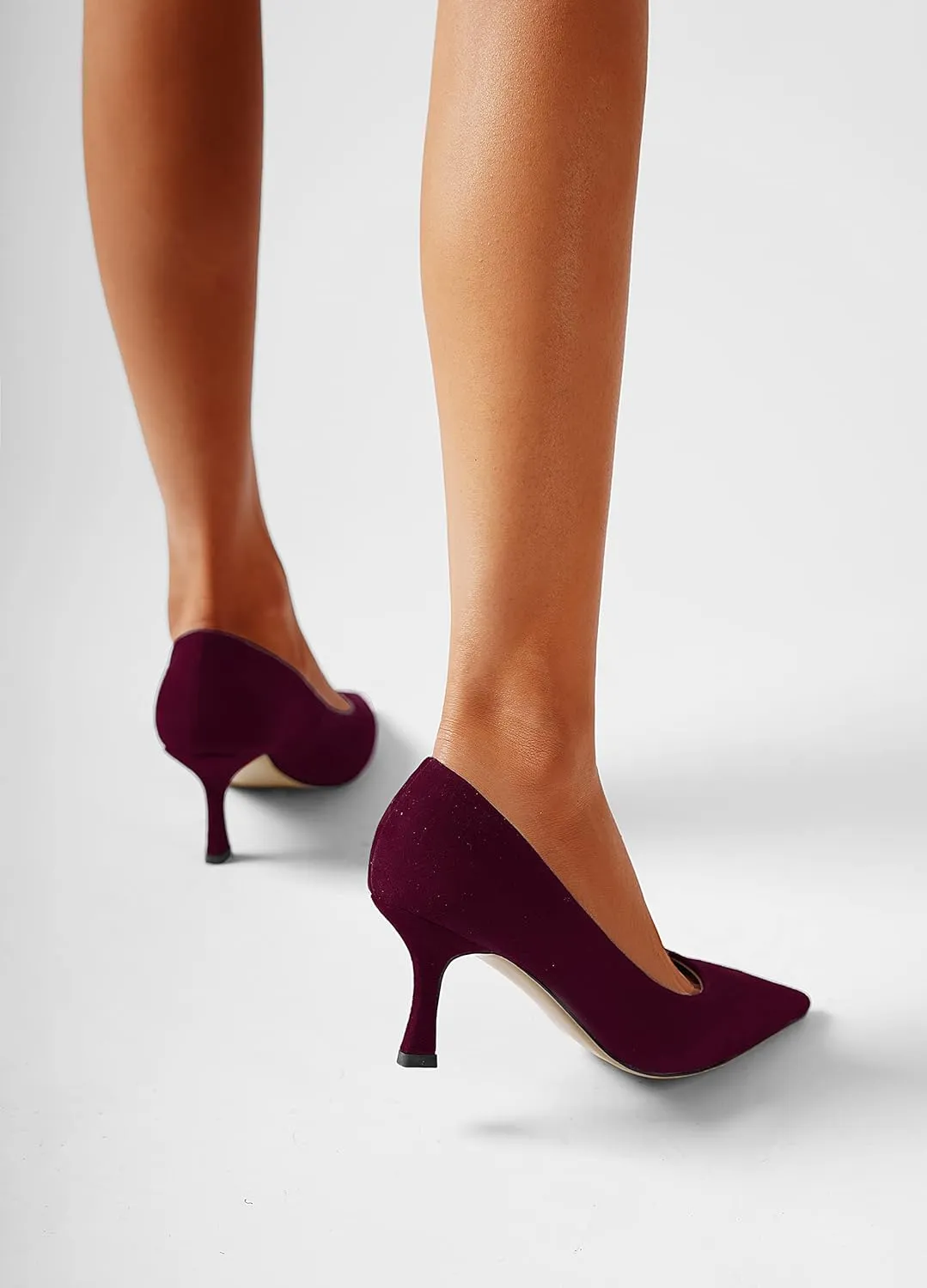 FOGEENA Womens Suede Pointed Toe Dress Slip On Wedding Stiletto High Heel Pumps Shoes 2.5 Inch