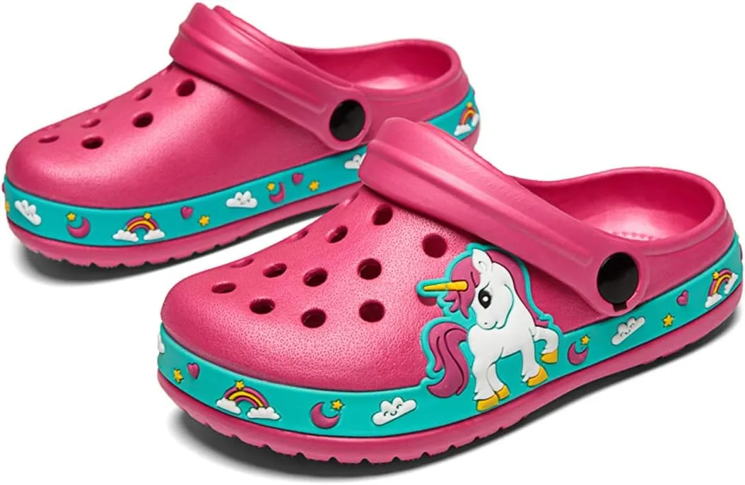 FolHaoth Little Kids Clogs Cute Cartoon Boys Girls Garden Clogs Toddlers Non-Slip Breathable Slides Sandals Children Lightweight Slip-on Beach Pool Shower Slippers