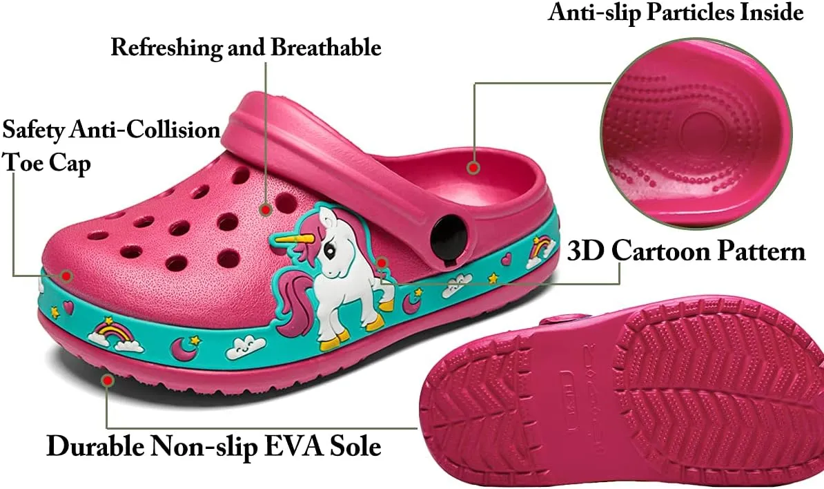 FolHaoth Little Kids Clogs Cute Cartoon Boys Girls Garden Clogs Toddlers Non-Slip Breathable Slides Sandals Children Lightweight Slip-on Beach Pool Shower Slippers