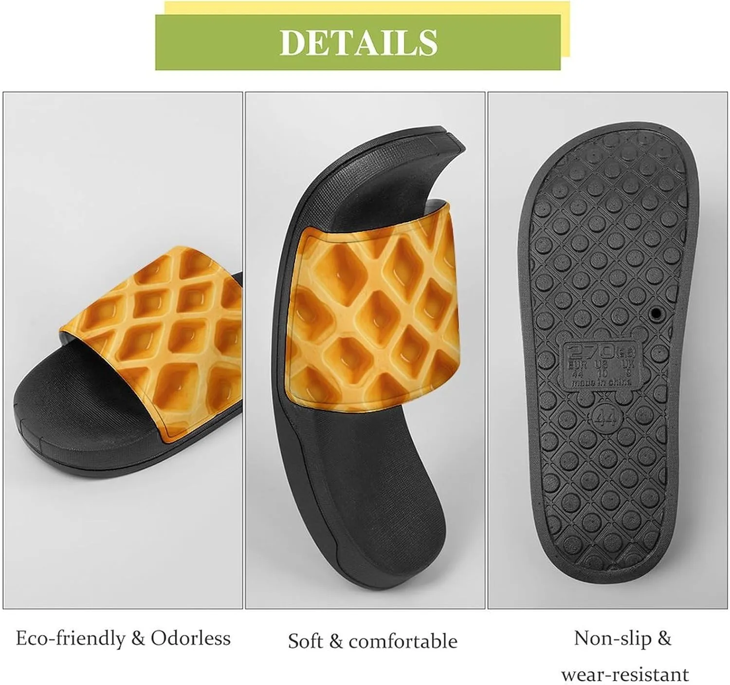 Food Waffle Women's House Sandals Non Slide Bathroom Beach Slippers for Men