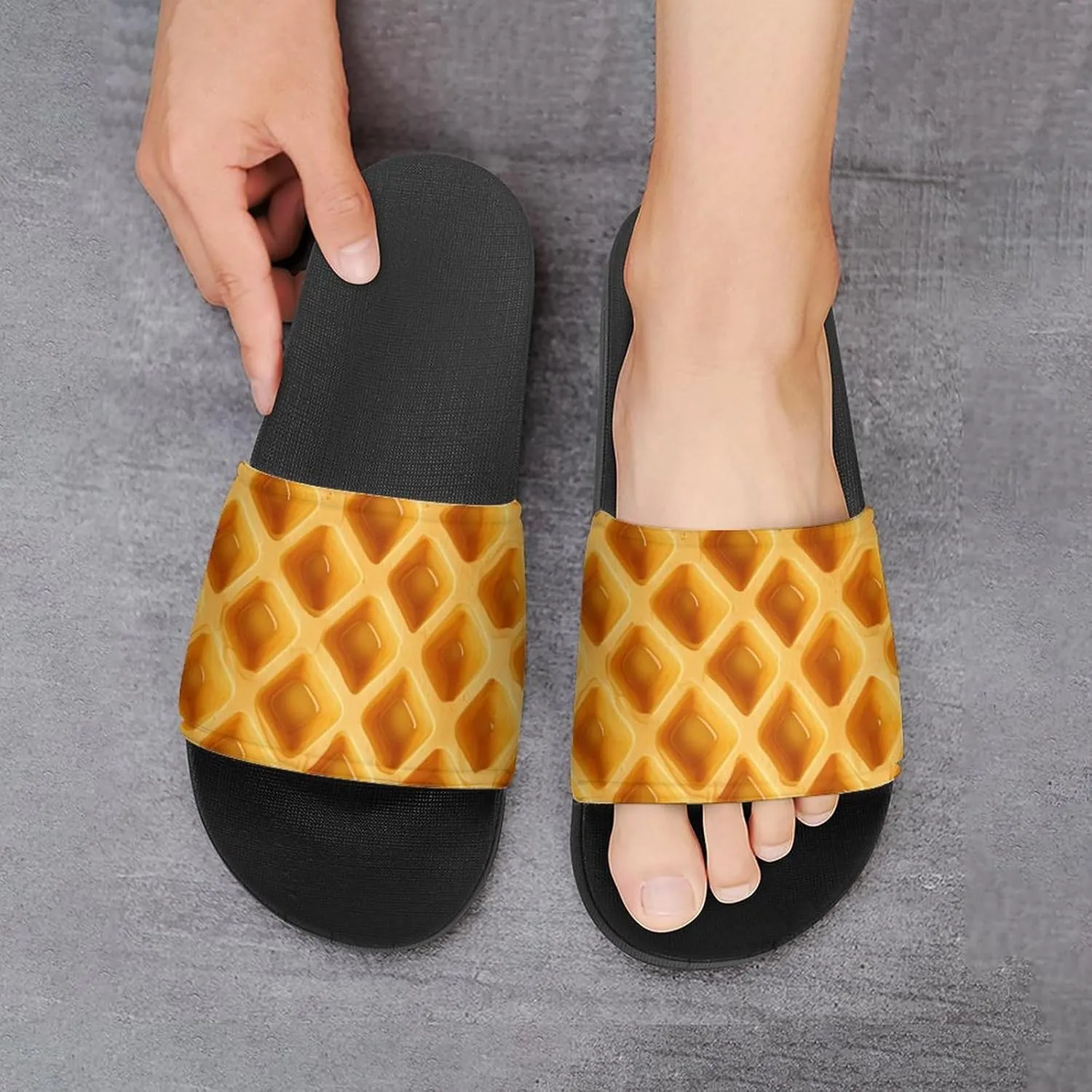Food Waffle Women's House Sandals Non Slide Bathroom Beach Slippers for Men