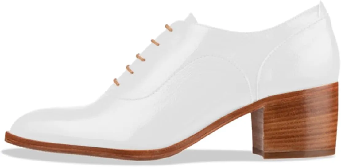 FOWT Women Almond Toe Lace Up Oxfords Stacked Slip On Block Mid Heel Classic Daily Office Party Shoes Size 4-16 US